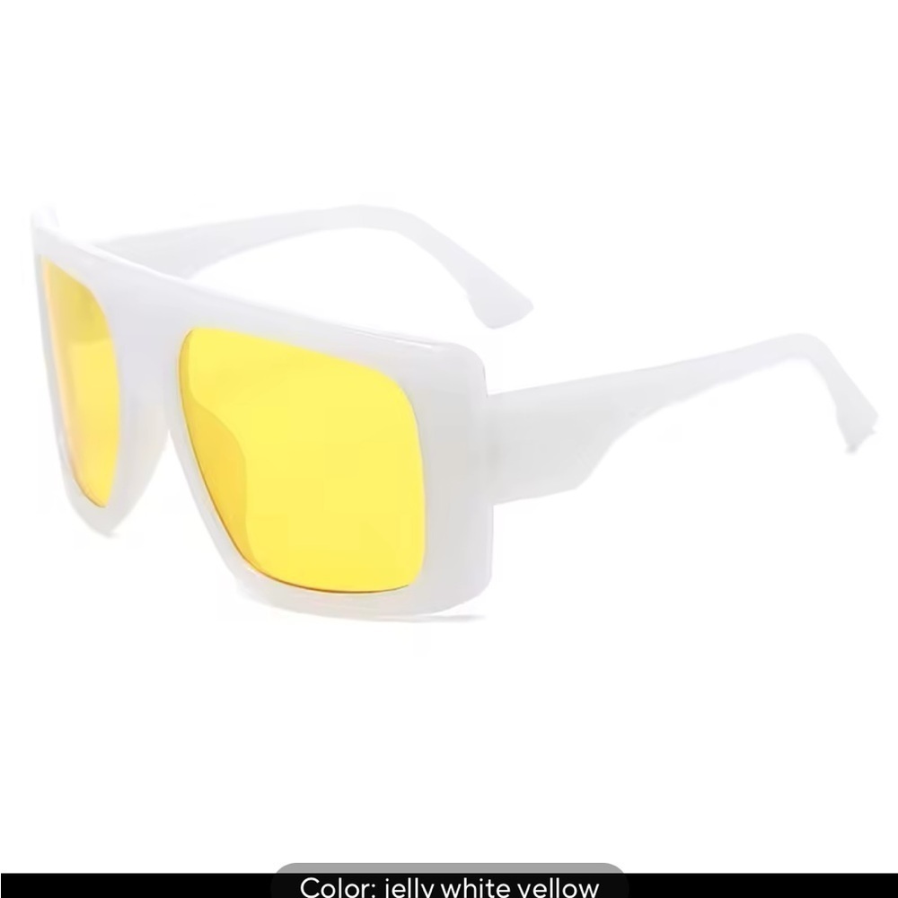 Chic White Sunglasses with Yellow Lenses
0362
